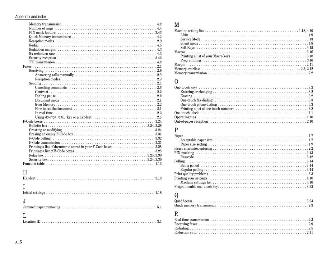 Muratec F-320 manual Appendix and index 