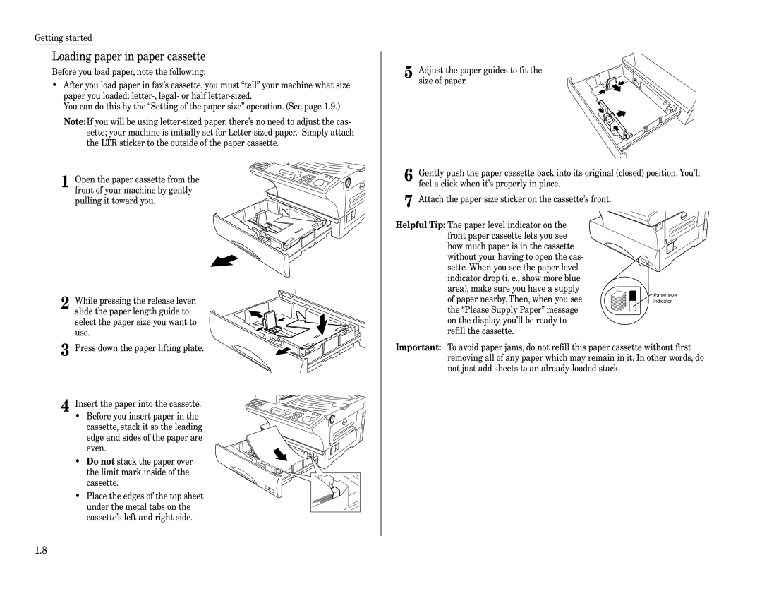 Muratec F-320 manual Loading paper in paper cassette 