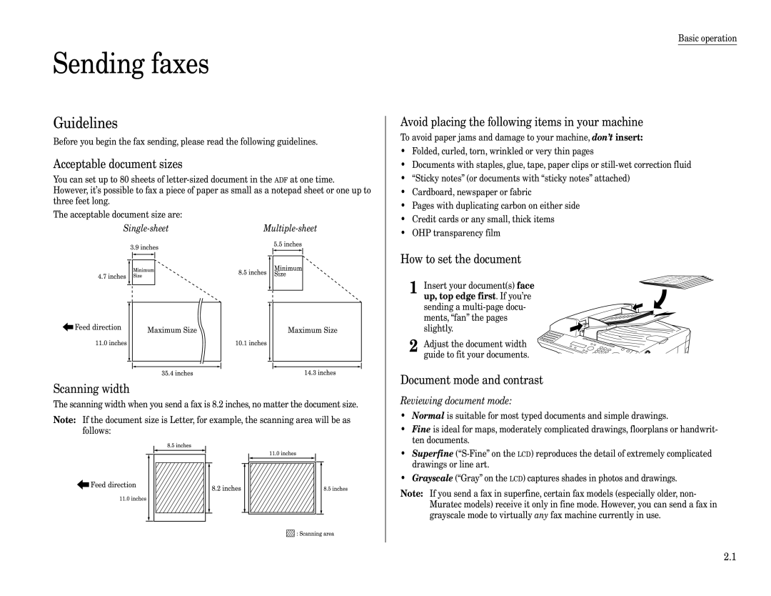 Muratec F-320 manual Sending faxes, Guidelines 