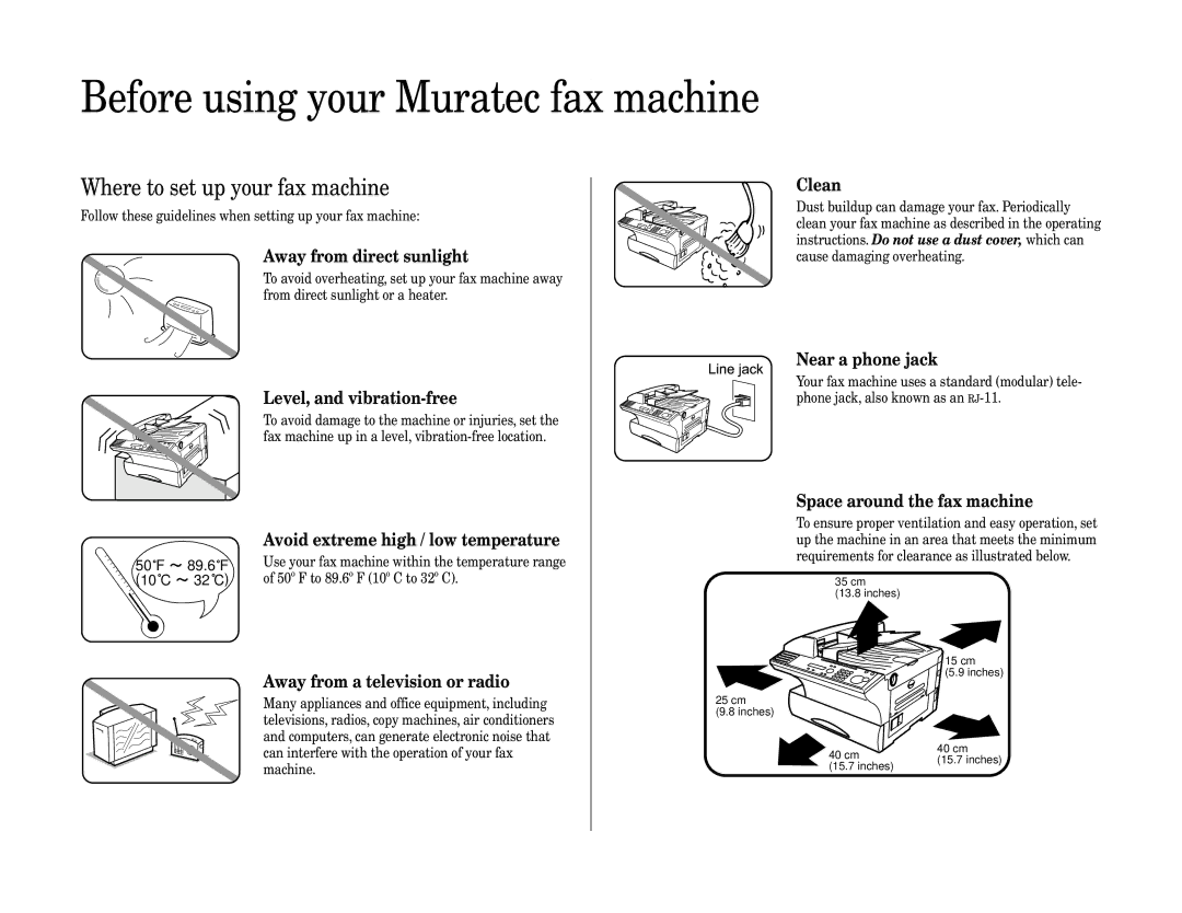 Muratec F-320 manual Before using your Muratec fax machine, Where to set up your fax machine 