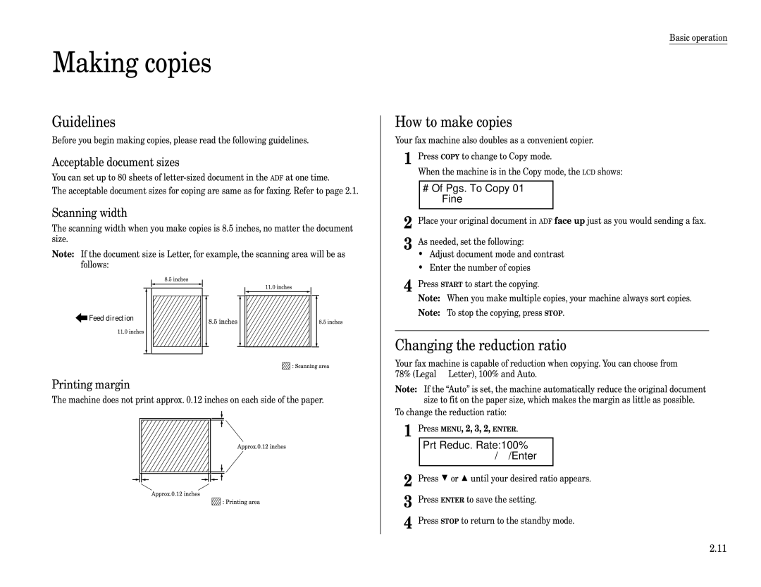 Muratec F-320 manual Making copies, How to make copies, Changing the reduction ratio, # Of Pgs. To Copy 01 Fine 