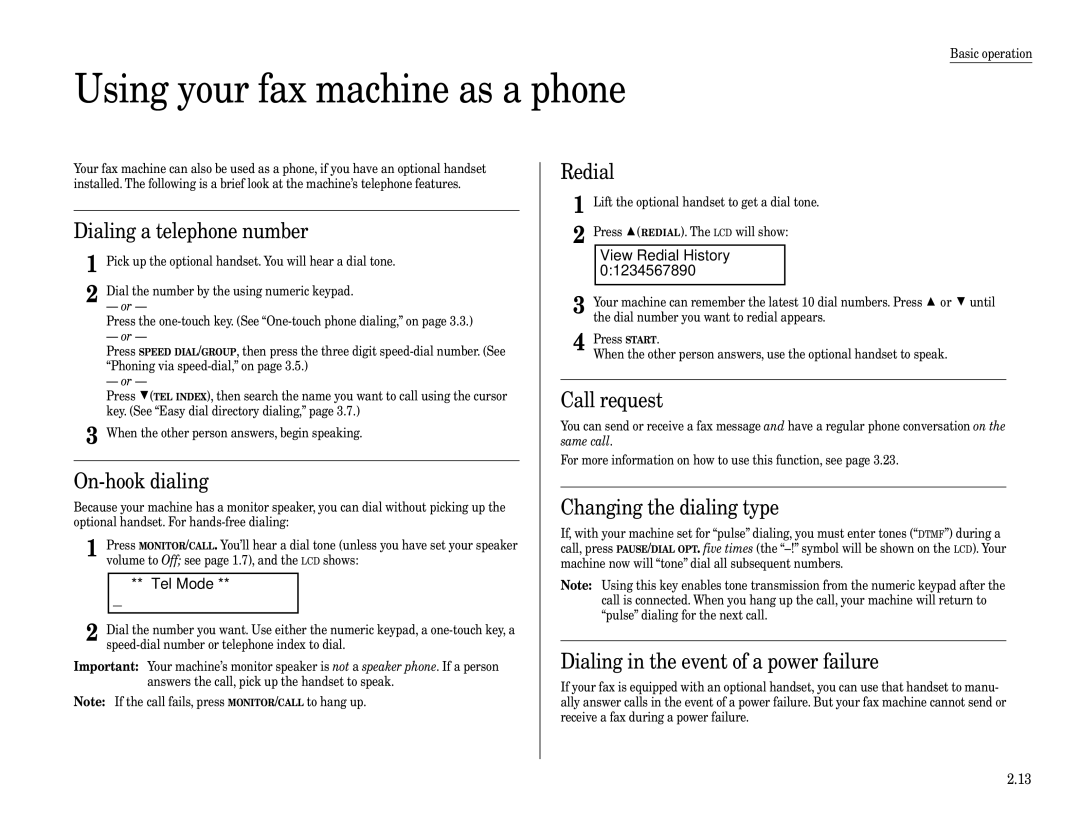 Muratec F-320 manual Using your fax machine as a phone 