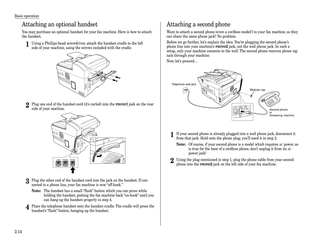 Muratec F-320 manual Attaching an optional handset, Attaching a second phone 