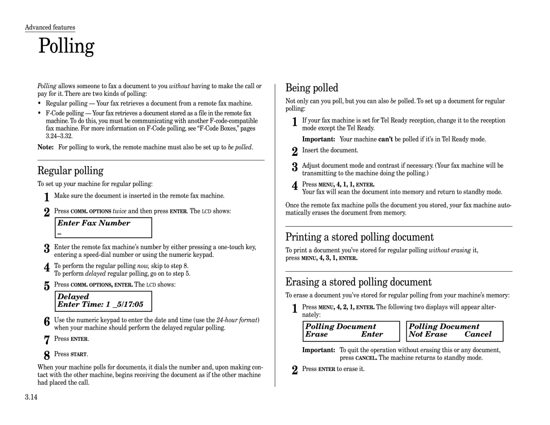 Muratec F-320 manual Polling, Regular polling, Being polled, Printing a stored polling document 