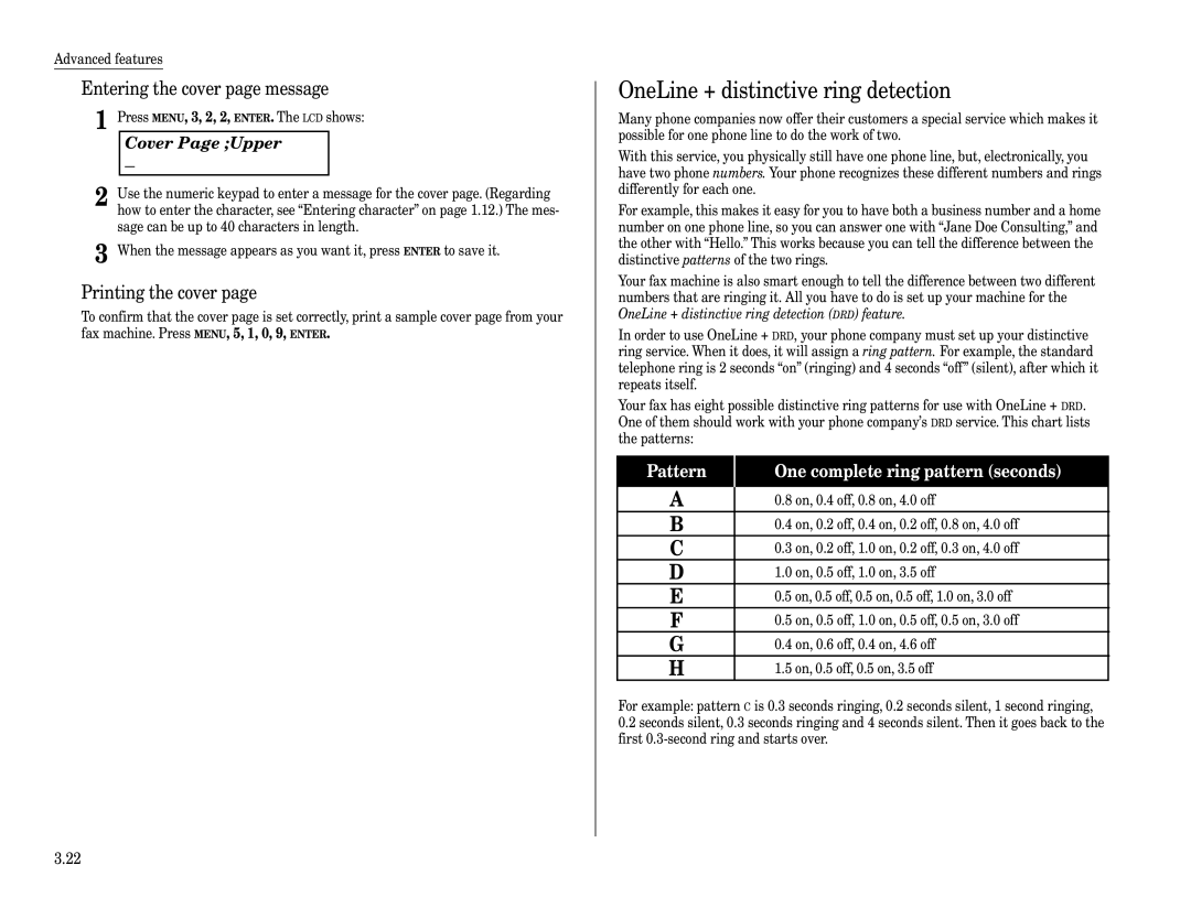 Muratec F-320 OneLine + distinctive ring detection, Entering the cover page message, Cover Page Upper, Printing the cover 