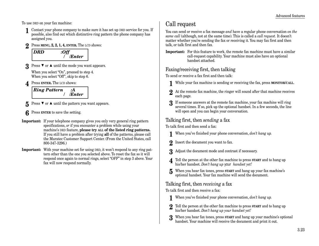 Muratec F-320 manual Ring Pattern $/ #/Enter, Faxing/receiving first, then talking, Talking first, then sending a fax 