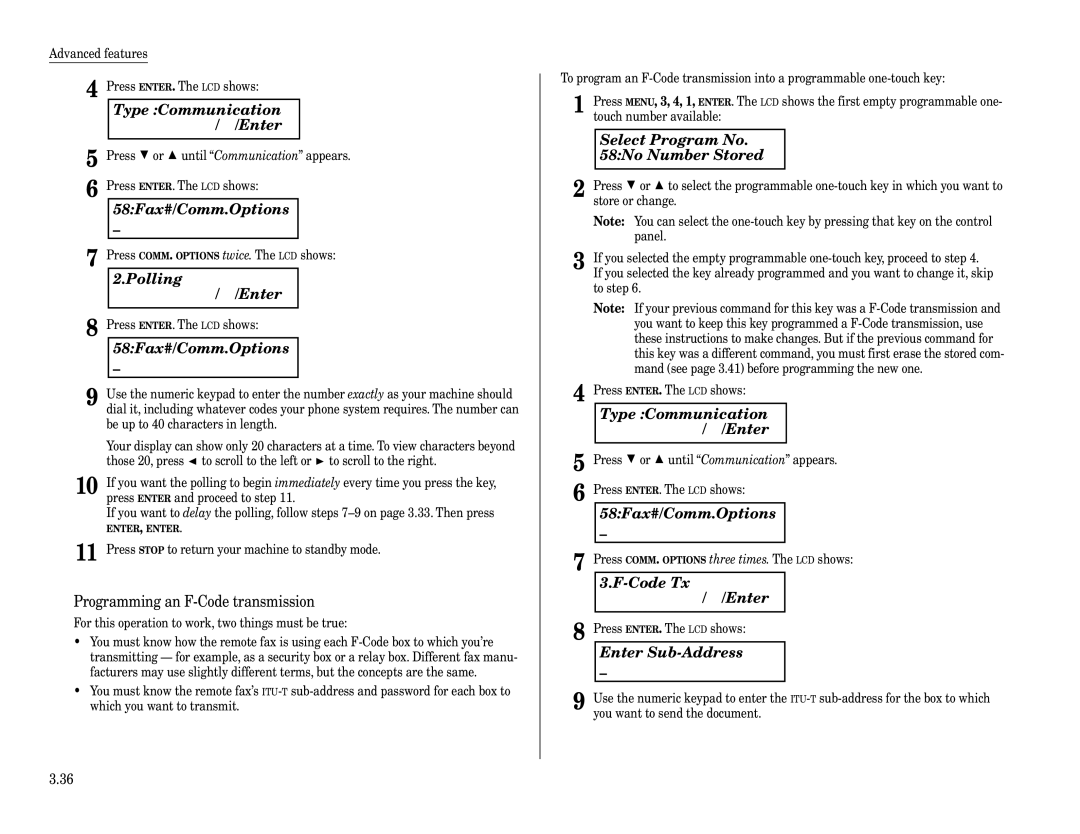 Muratec F-320 manual Polling $/#/Enter, Code Tx $/#/Enter 