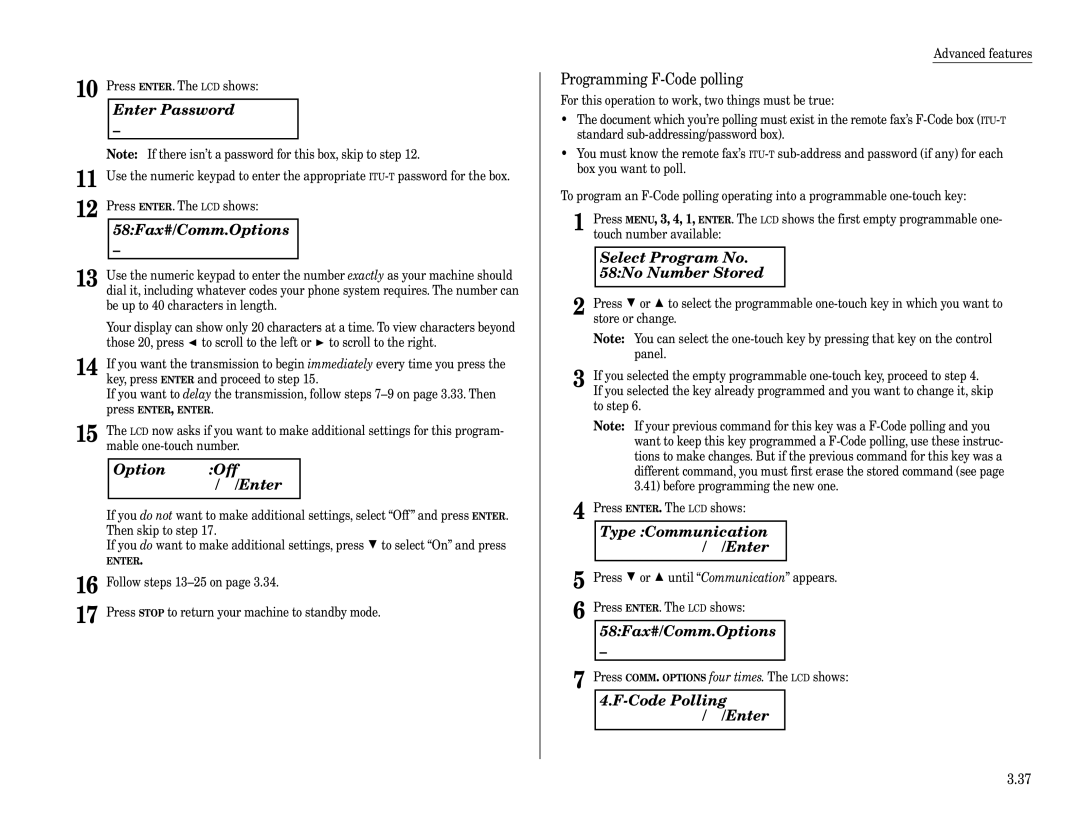 Muratec F-320 manual Code Polling $/#/Enter, Programming F-Code polling 