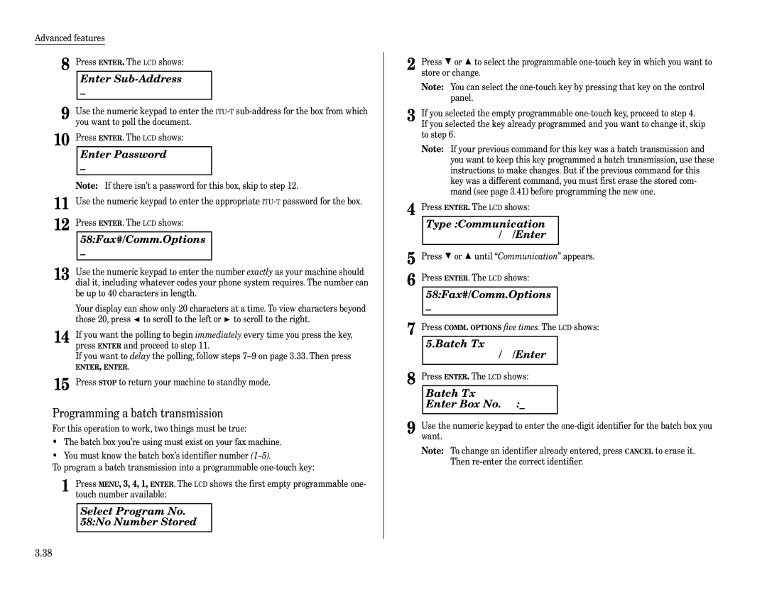 Muratec F-320 manual Programming a batch transmission, Batch Tx $/#/Enter 