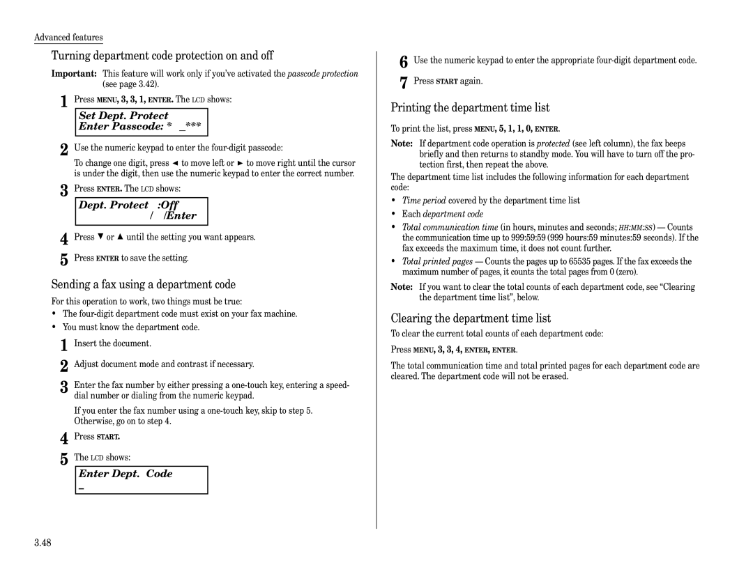 Muratec F-320 manual Set Dept. Protect Enter Passcode, Dept. Protect Off $/#/Enter, Enter Dept. Code 