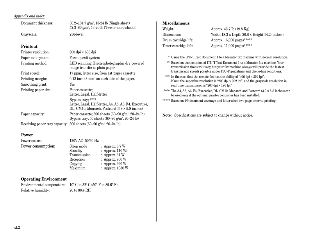 Muratec F-360 manual Operating Environment 