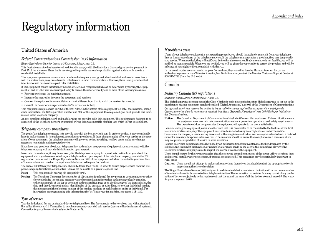 Muratec F-360 manual Regulatory information 