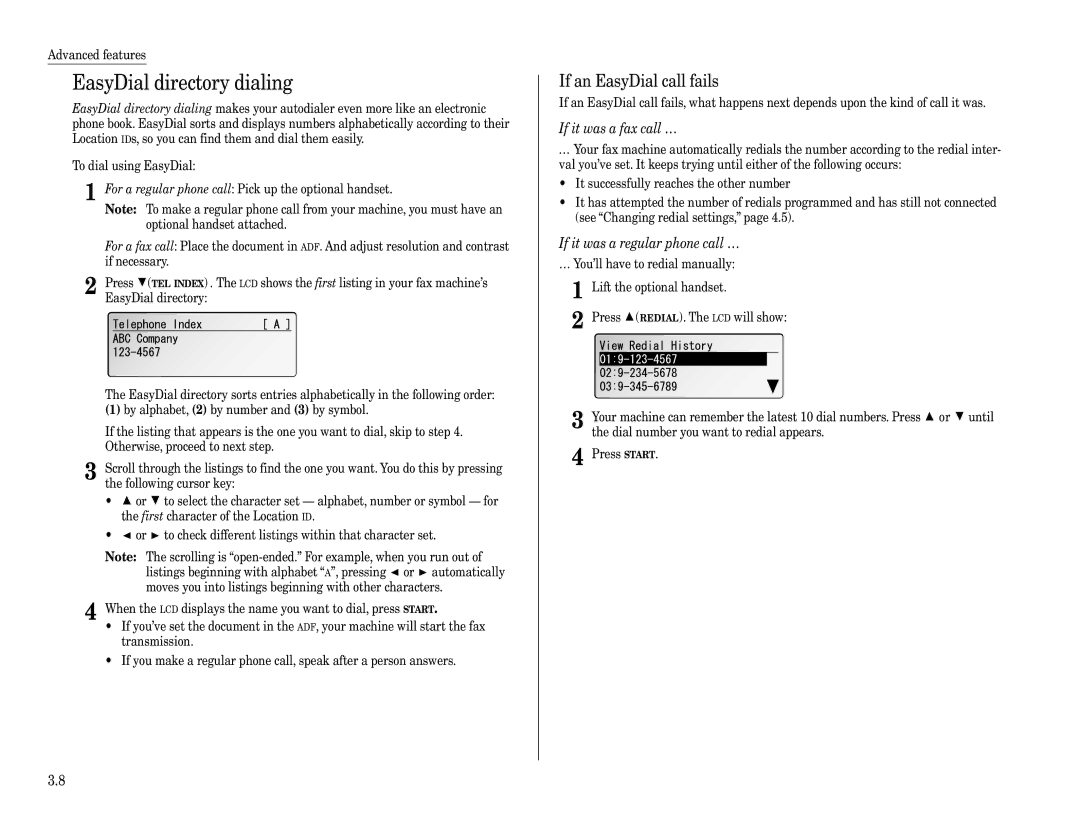 Muratec F-360 manual EasyDial directory dialing, If an EasyDial call fails, If it was a fax call … 