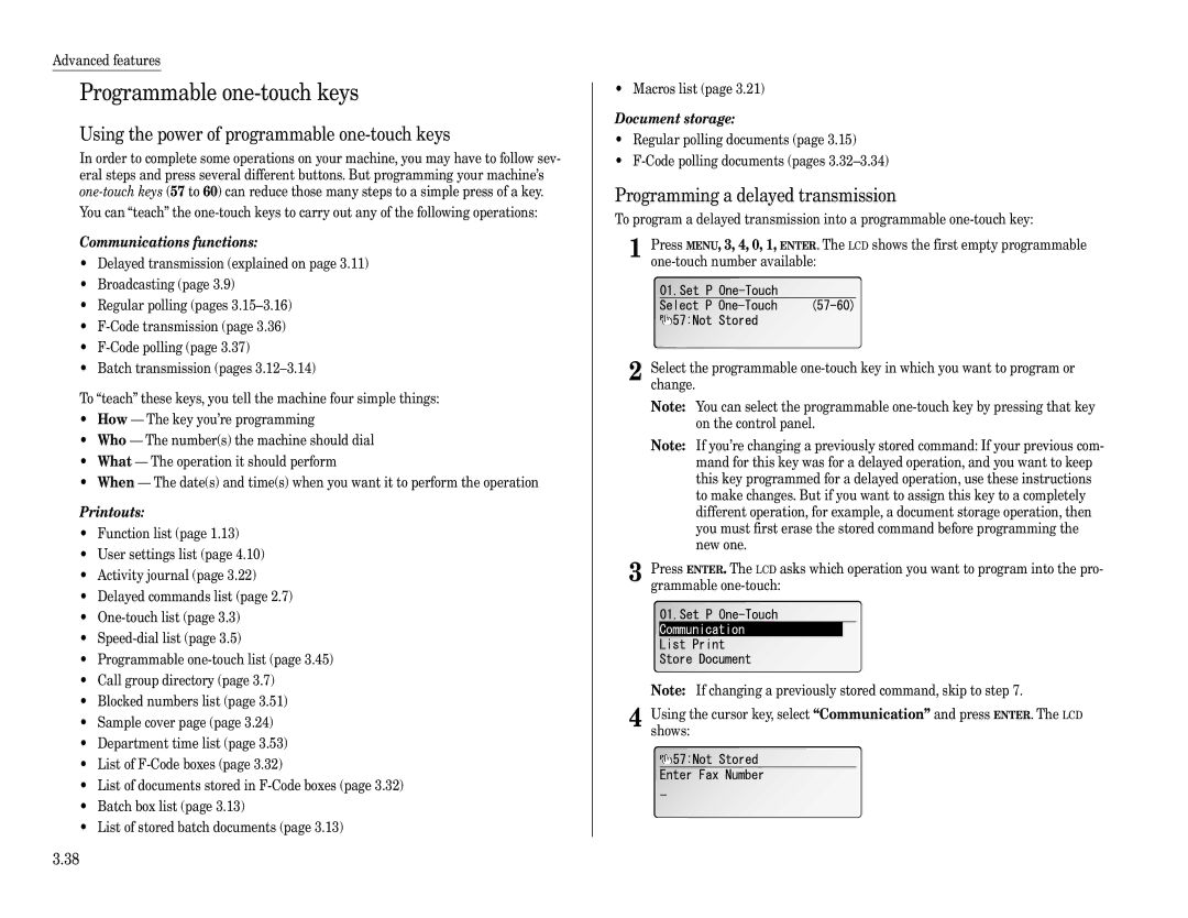 Muratec F-360 manual Programmable one-touch keys, Using the power of programmable one-touch keys 