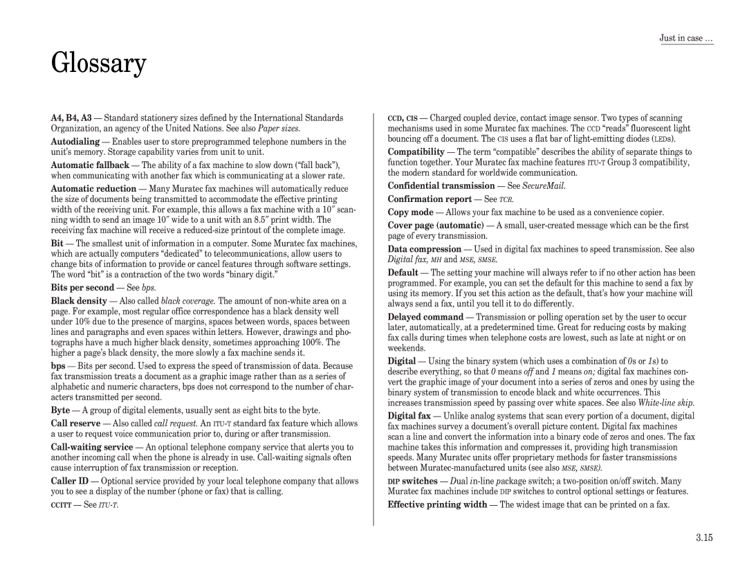 Muratec F-65 operating instructions Glossary, Bits per second See bps 