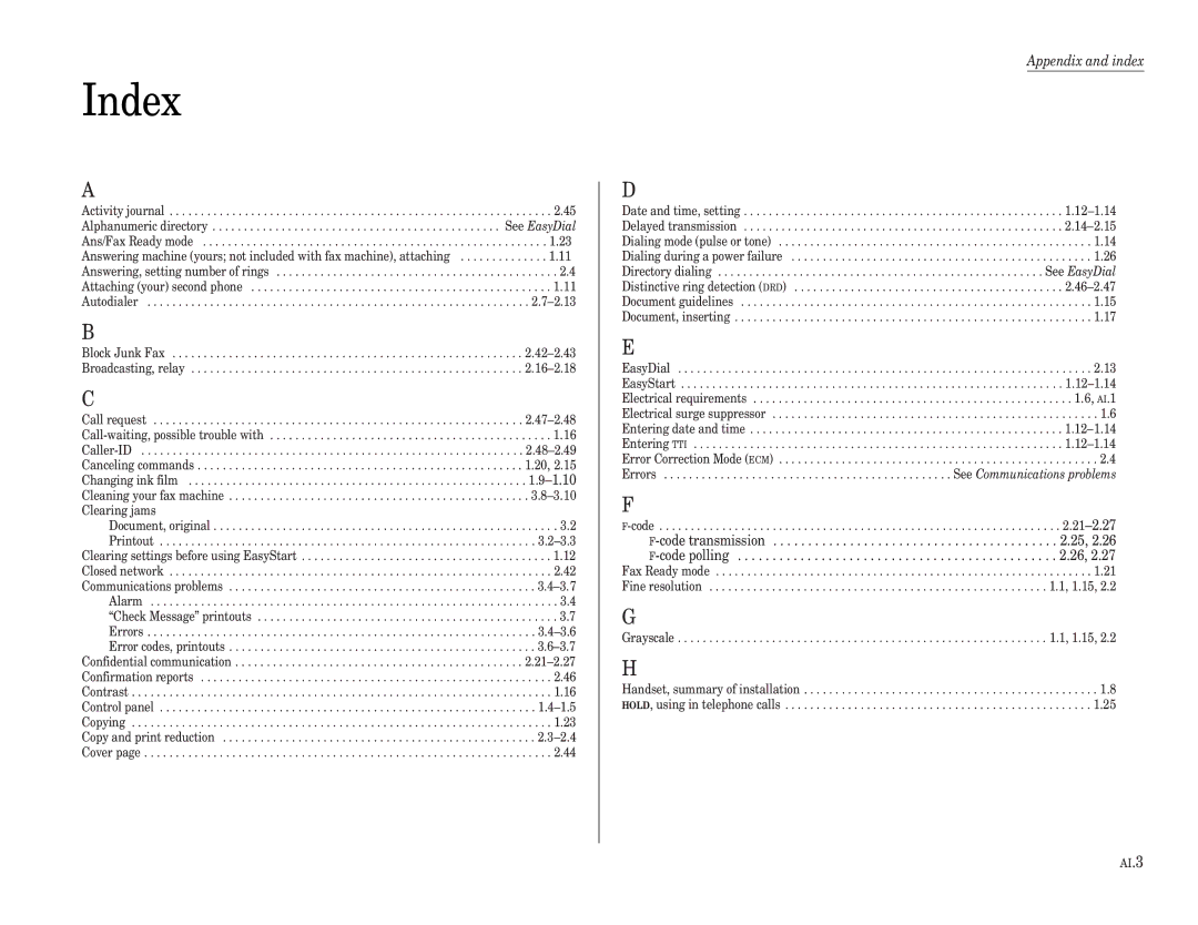 Muratec F-65 operating instructions Index, See EasyDial 