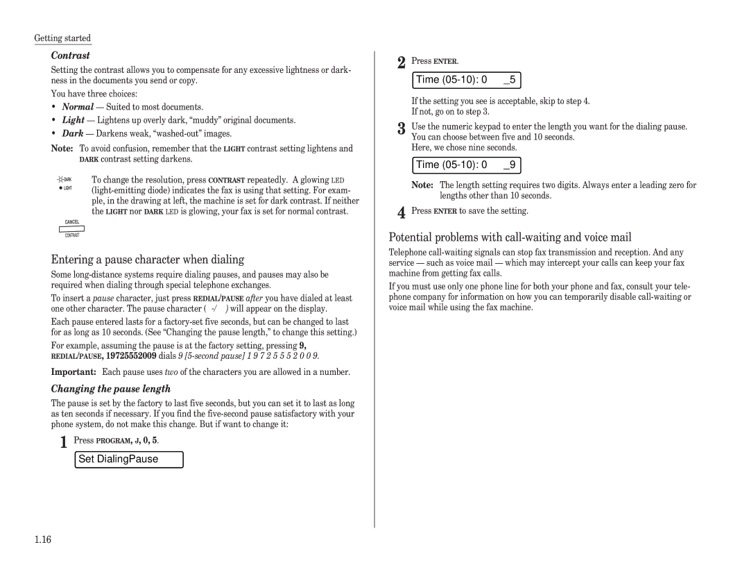 Muratec F-65 operating instructions Entering a pause character when dialing, Set DialingPause, Time 05-10 