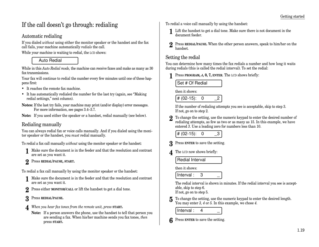 Muratec F-65 operating instructions If the call doesn’t go through redialing 