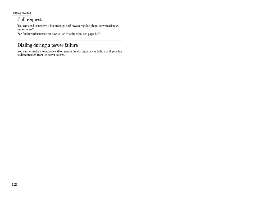 Muratec F-65 operating instructions Call request, Dialing during a power failure 