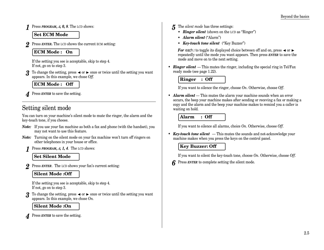 Muratec F-65 operating instructions Setting silent mode 