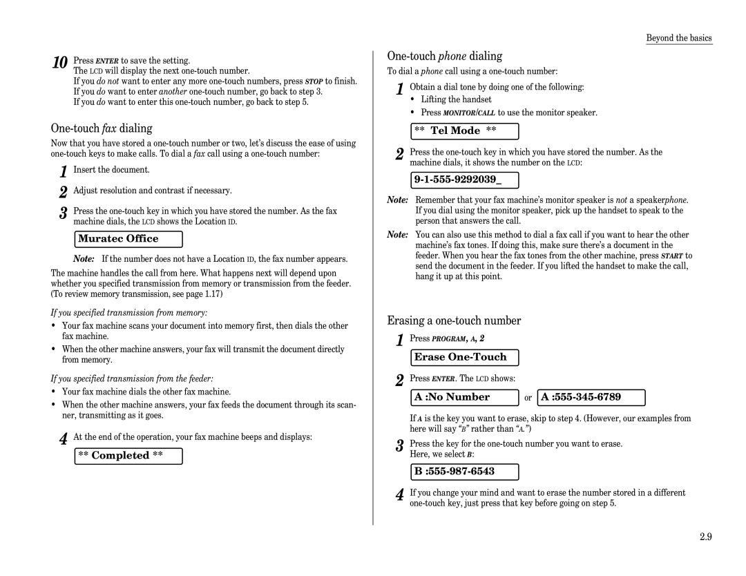 Muratec F-65 operating instructions Muratec Office, Completed, Erase One-Touch 