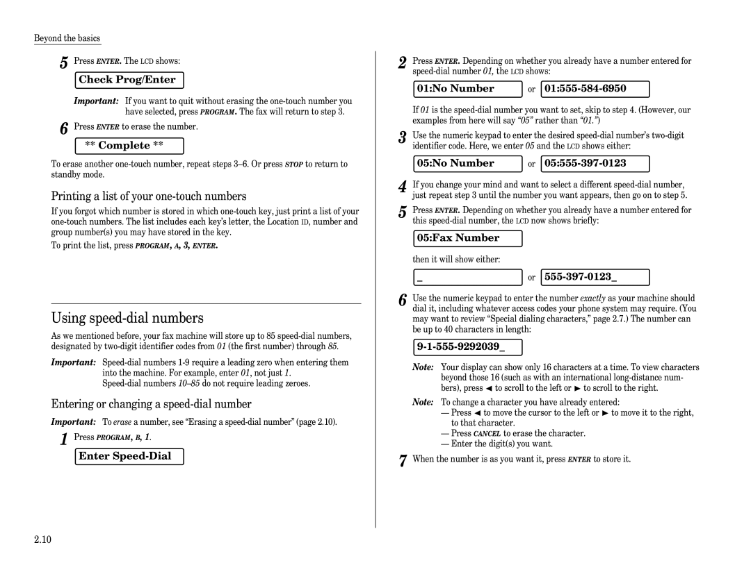 Muratec F-65 operating instructions Using speed-dial numbers, Enter Speed-Dial, 01No Number, 05No Number, 05Fax Number 