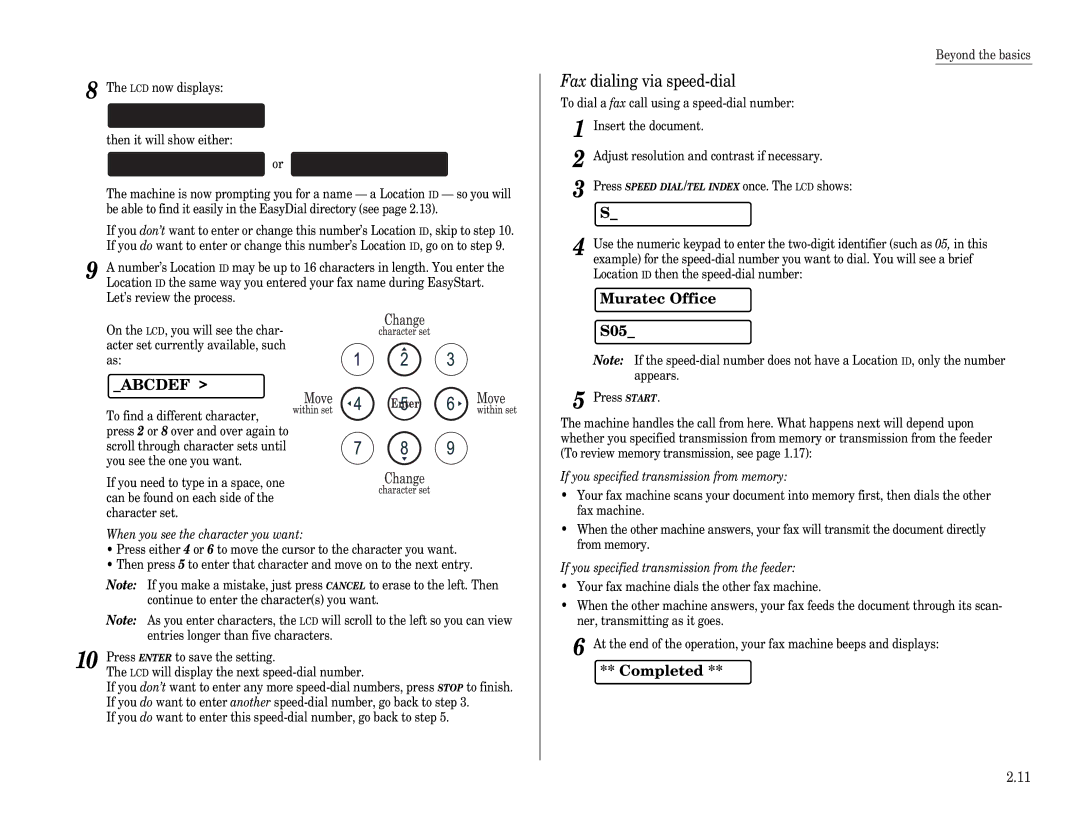 Muratec F-65 operating instructions 05Name, Fax dialing via speed-dial, Muratec Office S05 