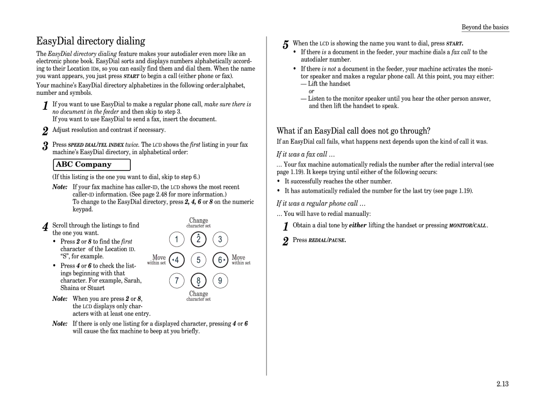 Muratec F-65 operating instructions EasyDial directory dialing, ABC Company, What if an EasyDial call does not go through? 