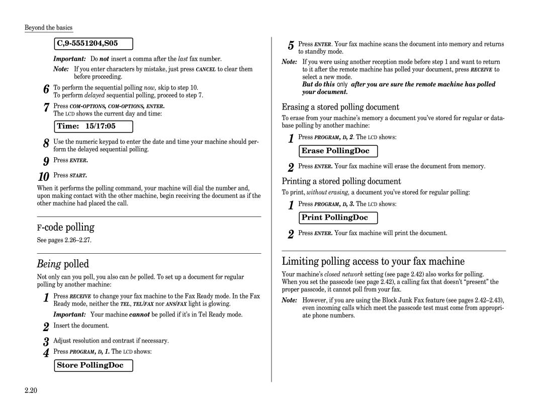 Muratec F-65 operating instructions Code polling, Limiting polling access to your fax machine 