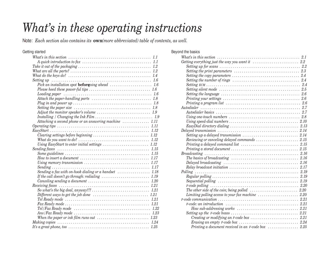 Muratec F-65 What’s in these operating instructions, Getting started Beyond the basics 