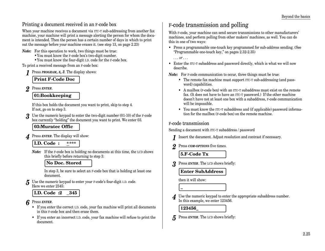 Muratec F-65 operating instructions Code transmission and polling 