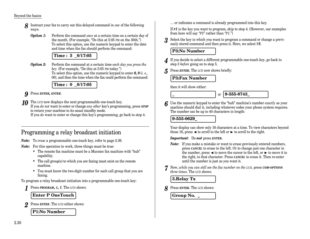 Muratec F-65 operating instructions Programming a relay broadcast initiation, P3No Number, P3Fax Number 