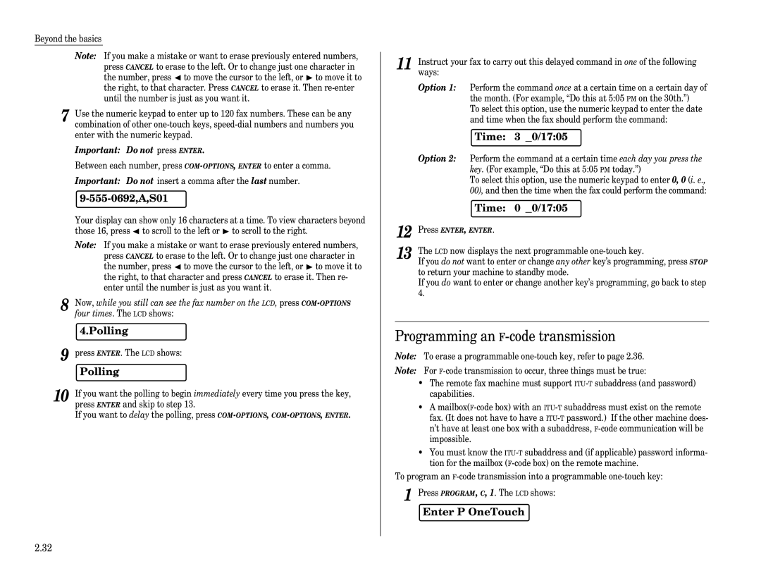 Muratec F-65 operating instructions Programming an F-code transmission, 555-0692,A,S01 