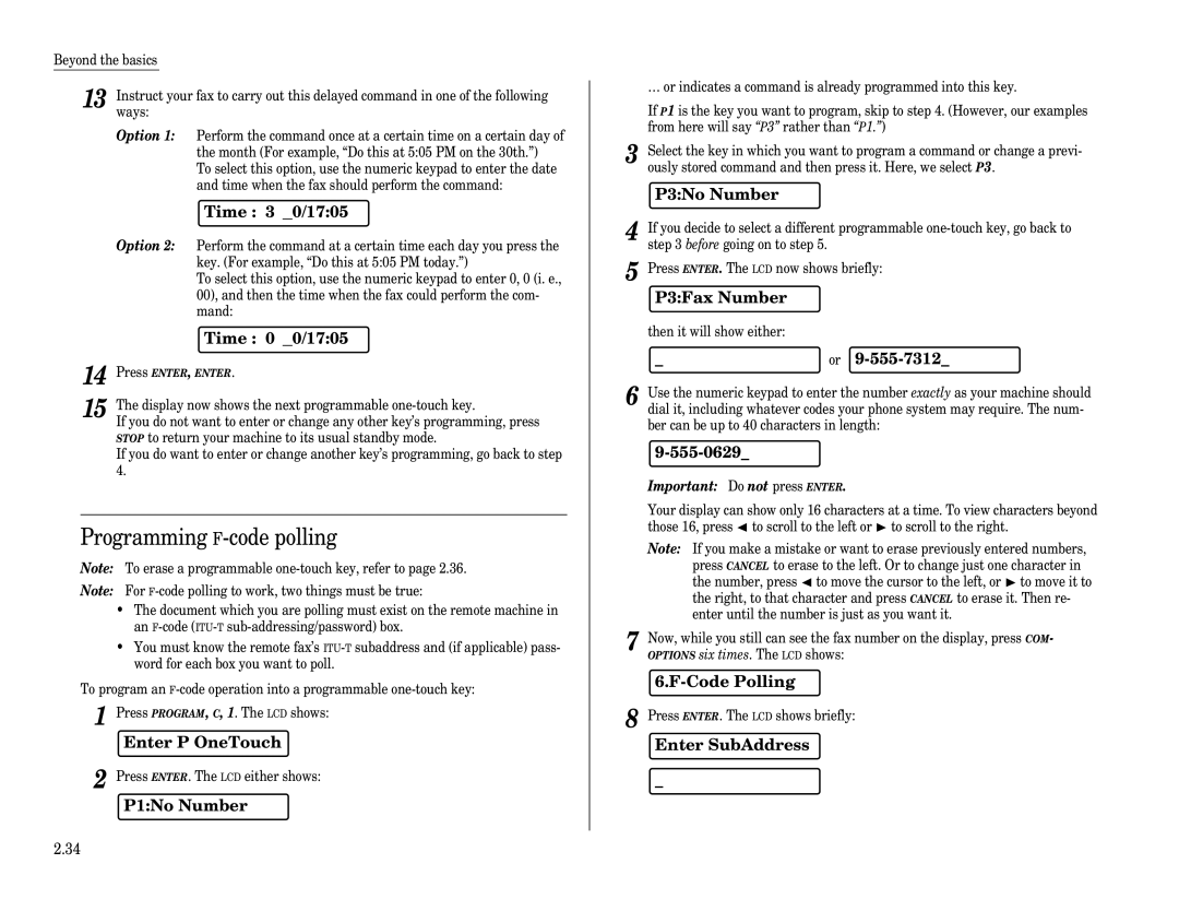 Muratec F-65 operating instructions Programming F-code polling, Code Polling 