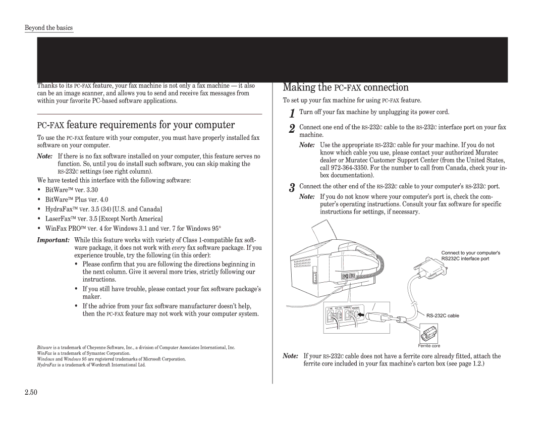 Muratec F-65 operating instructions PC-FAXfeature fax/computer connectivity, PC-FAXfeature requirements for your computer 