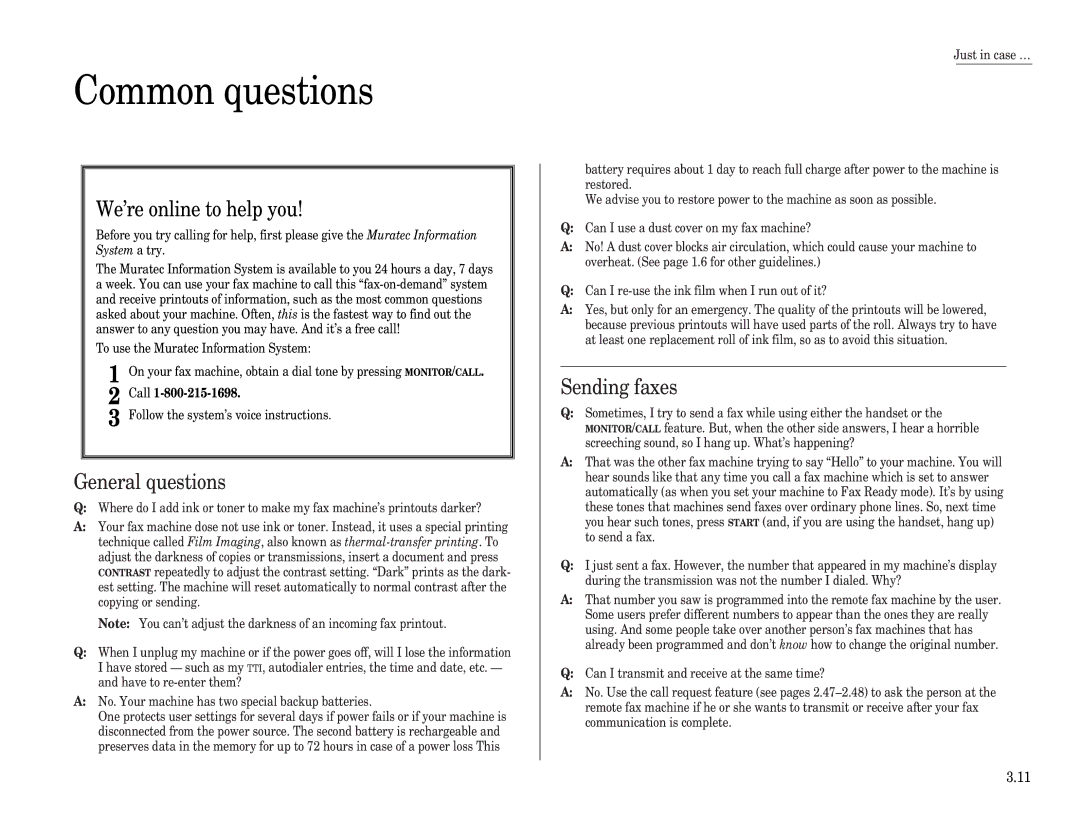 Muratec F-65 operating instructions Common questions, General questions, Sending faxes 