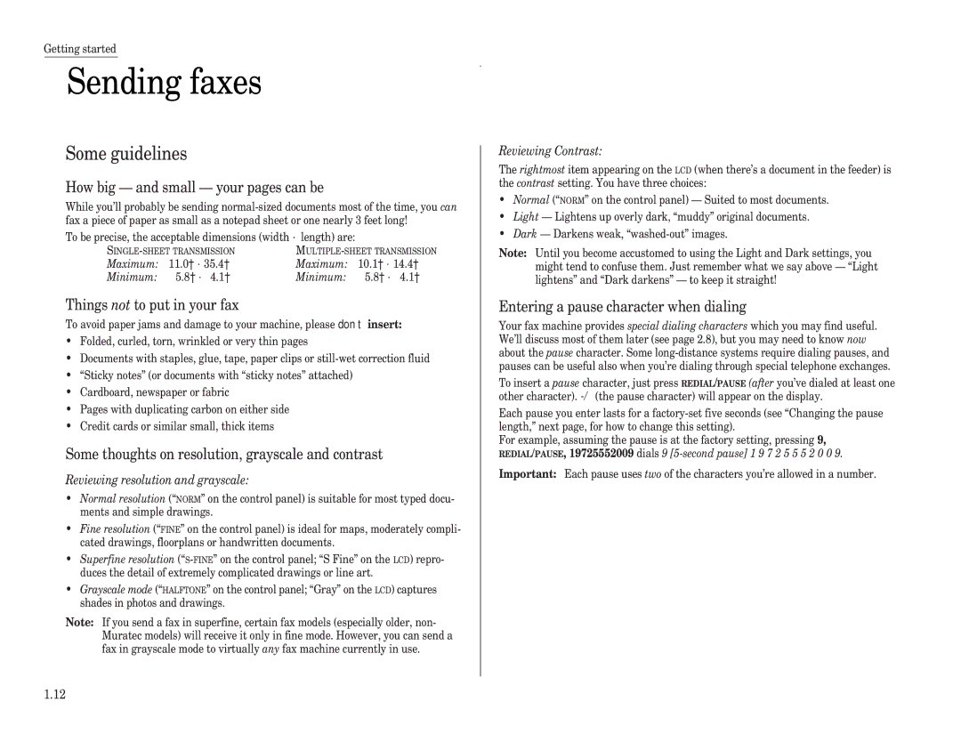 Muratec F-98 operating instructions Sending faxes, Some guidelines 