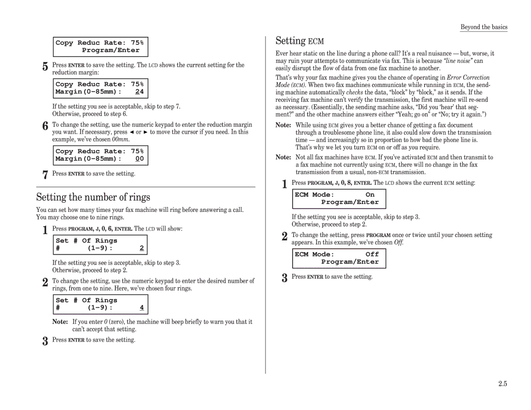 Muratec F-98 operating instructions Setting the number of rings, Setting ECM 