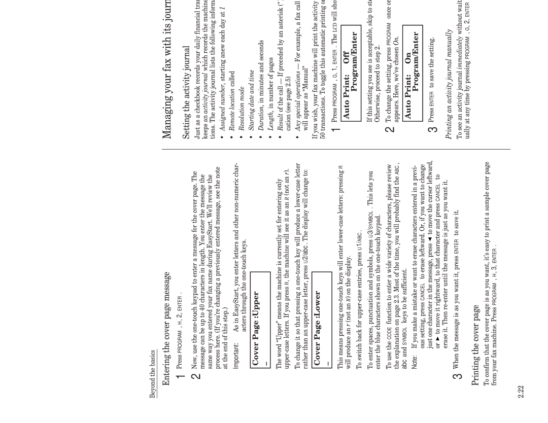 Muratec F-98 Managing your fax with its journal and reports, Entering the cover page message, Printing the cover 