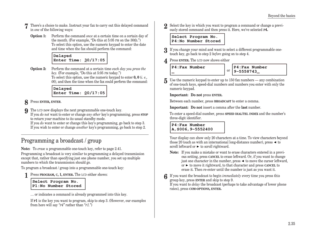 Muratec F-98 operating instructions Programming a broadcast / group 