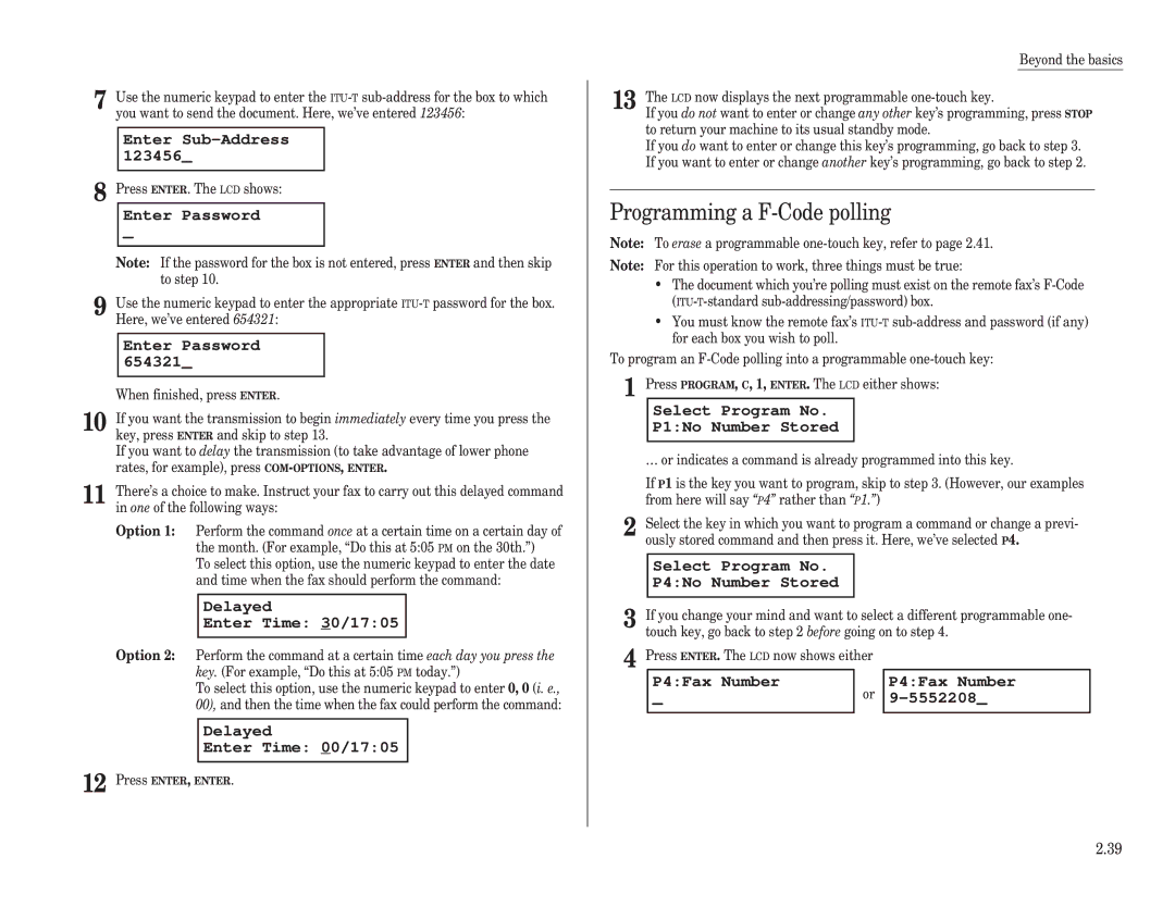 Muratec F-98 operating instructions Programming a F-Code polling, P4Fax Number 5552208 