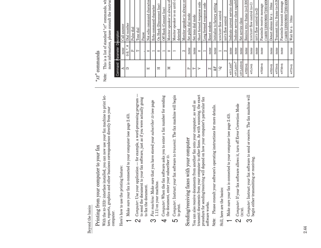 Muratec F-98 Printing from your computer to your fax, Sending/receiving faxes with your computer, AT commands 