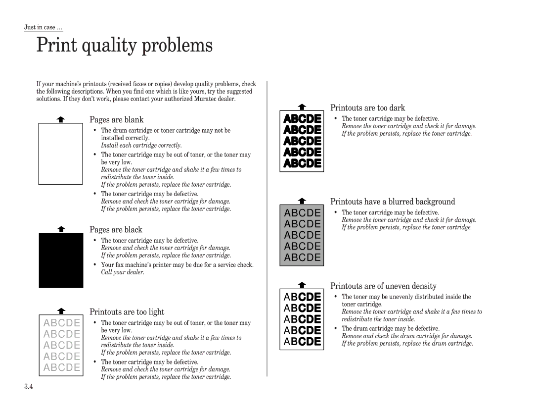 Muratec F-98 operating instructions Print quality problems 