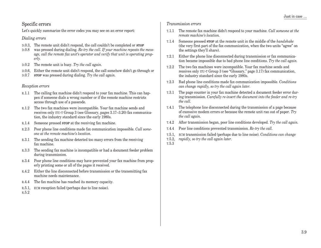 Muratec F-98 operating instructions Specific errors, Dialing errors 