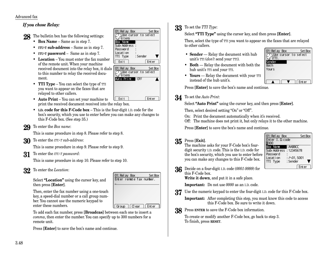 Muratec Fax Machine installation manual Auto Print, Sender 