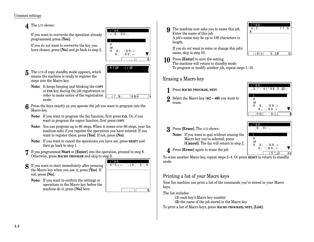 Muratec Fax Machine installation manual Erasing a Macro key, Printing a list of your Macro keys 