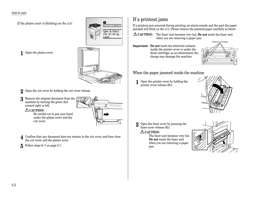 Muratec Fax Machine installation manual If a printout jams, When the paper jammed inside the machine 