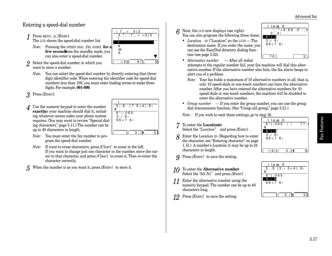 Muratec Fax Machine installation manual Entering a speed-dial number, Location 