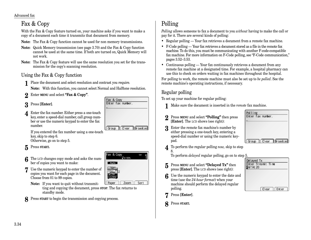 Muratec Fax Machine installation manual Polling, Using the Fax & Copy function, Regular polling 