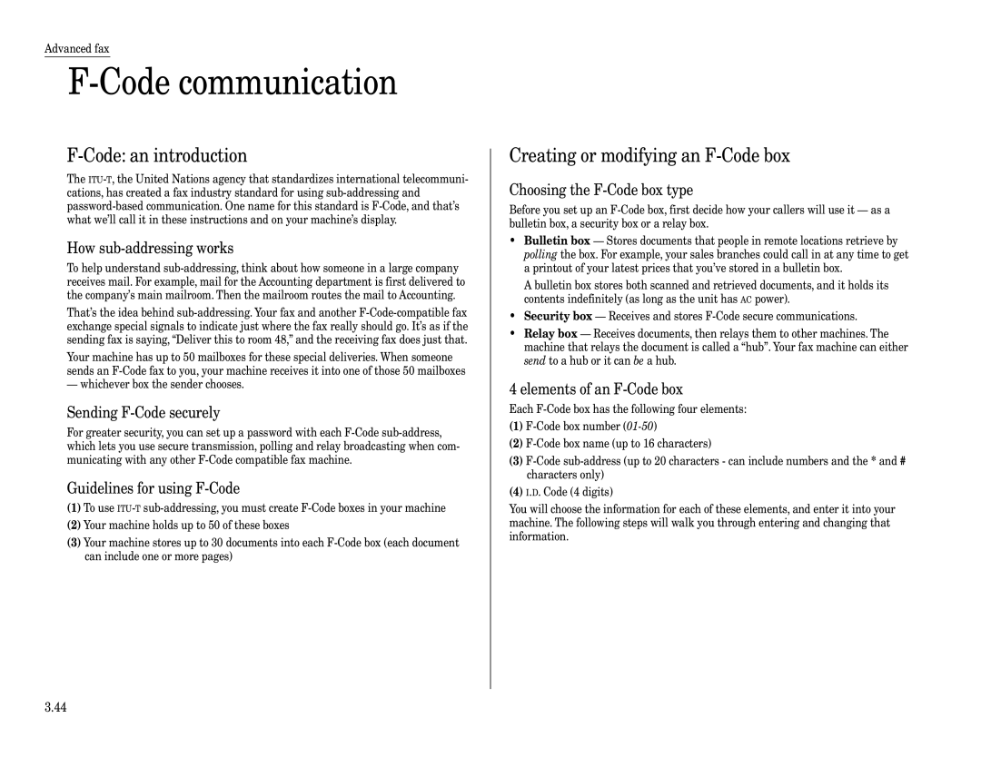 Muratec Fax Machine installation manual Code communication, Code an introduction, Creating or modifying an F-Code box 